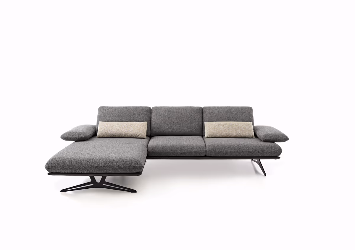 Ecksofa - Longchair links mit 2,5-Sitzer, Rückenlehne/Armlehne verstellbar, Stoff, Grau