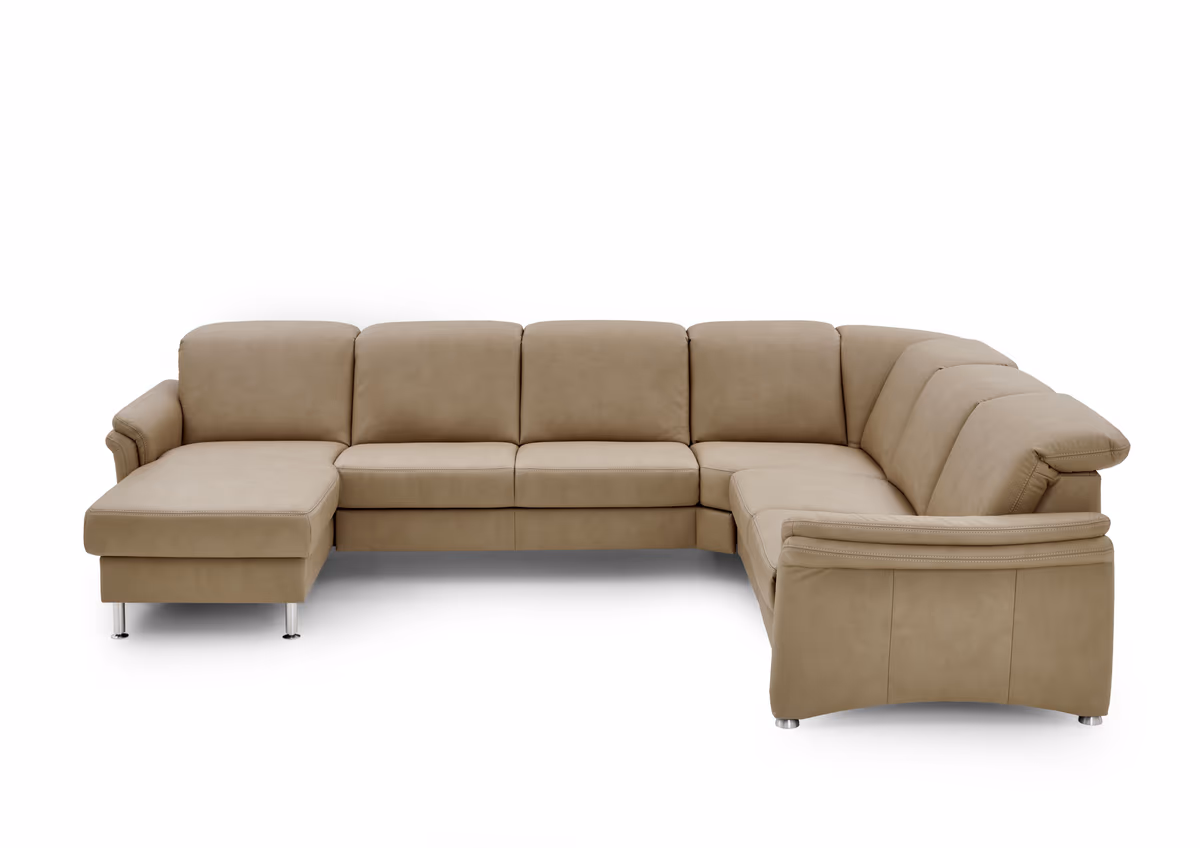 Wohnlandschaft - Longchair links mit 2,5-Sitzer und Ecke rechts, Stoff, Camel