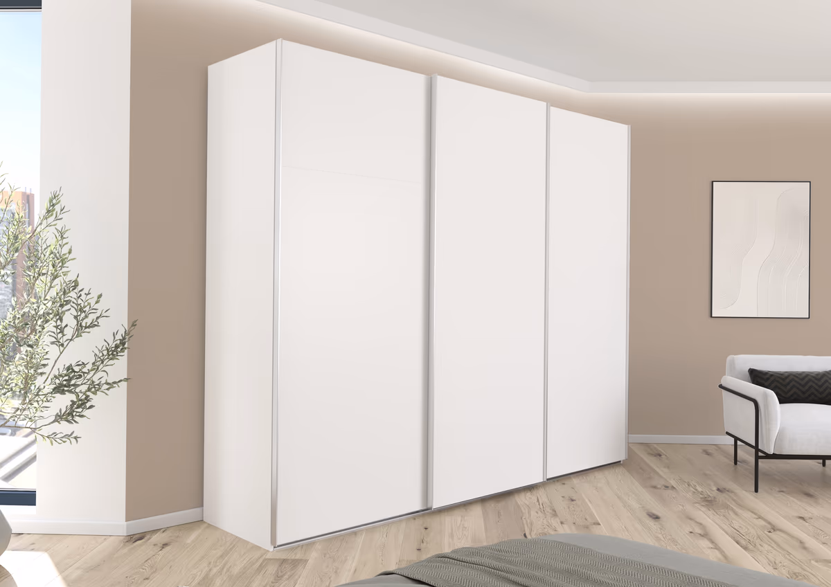 Schwebetürenschrank - B. ca. 301 cm, Dekor, Alpinweiß