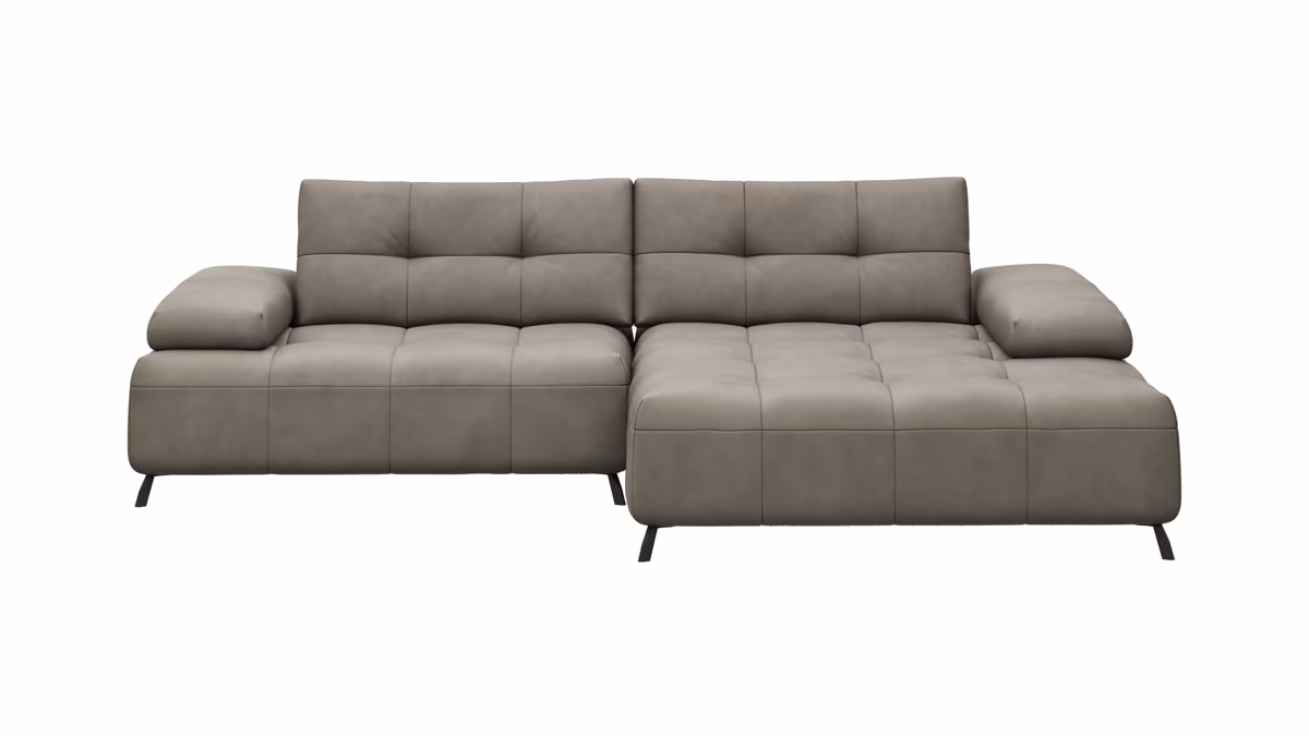 Ecksofa Comodo - 1,5-Sitzer, Longchair rechts, Leder, Taupe