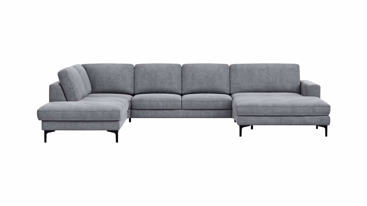 Wohnlandschaft Oviedo - Ecke links mit 2-Sitzer und Longchair rechts, Stoff, Grau
