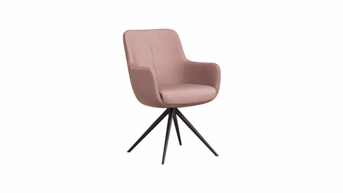Armlehnstuhl Mis - Leder, Mauve, Gestell, Schwarz