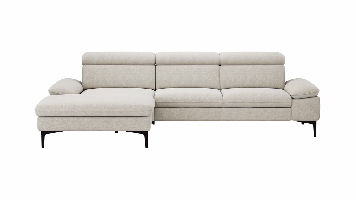 Ecksofa Felipa - Longchair links mit 2,5-Sitzer inkl. Kopfteil verstellbar, Stoff, Natur