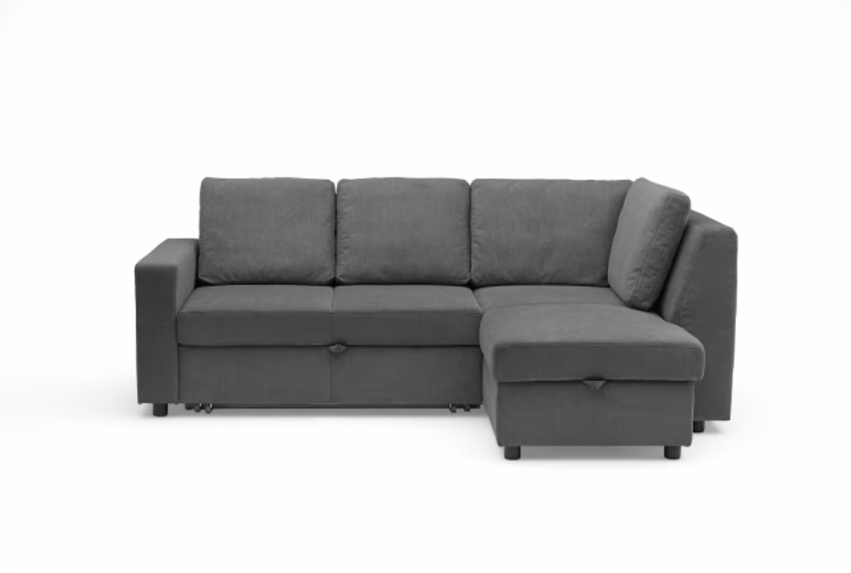 Ecksofa PRO FLEXX - 2-Sitzer, Ecke rechts inkl. Schlaffunktion und Bettkasten, Stoff, Steingrau
