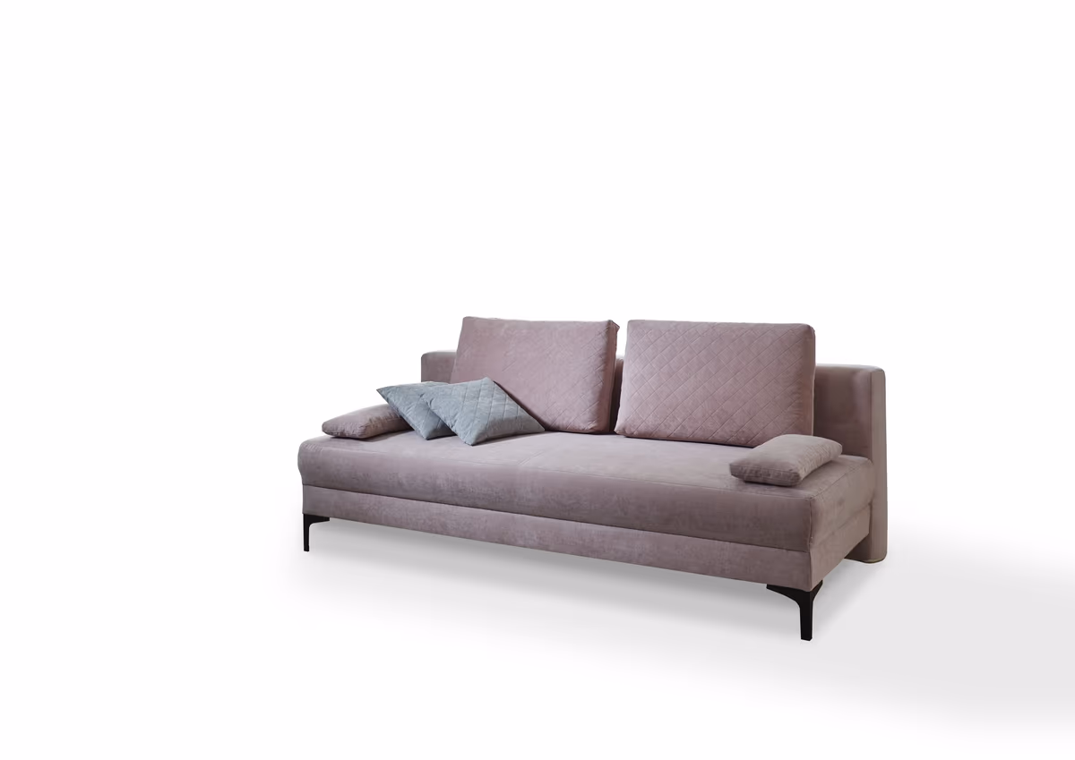 Querschläfer - 2-Sitzer mit Schlaffunktion inkl. zwei Rückenkissen, Stoff, Rosè