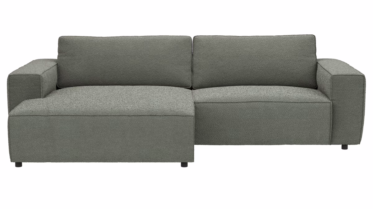 Ecksofa Lilaia - Chaise Longue XL mit 1,5-Sitzer XL rechts, Stoff, Olivgrün