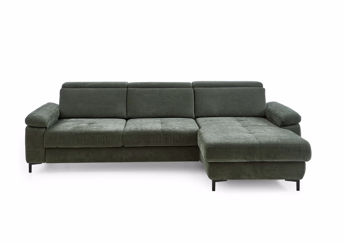 Ecksofa - 3-Sitzer mit Longchair rechts, Stoff, Moos