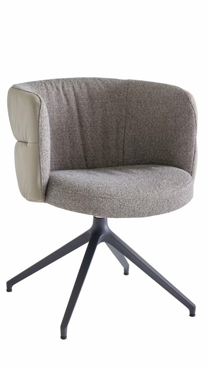 Armlehnstuhl Milana - drehbar, Leder Grau, Stoff Graubraun