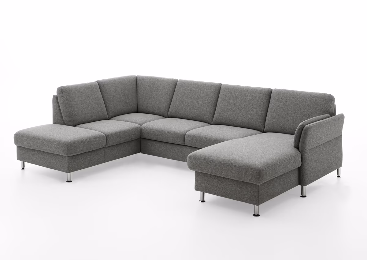 Wohnlandschaft - Ecke links mit 2,5-Sitzer und Longchair rechts, Stoff, Grau