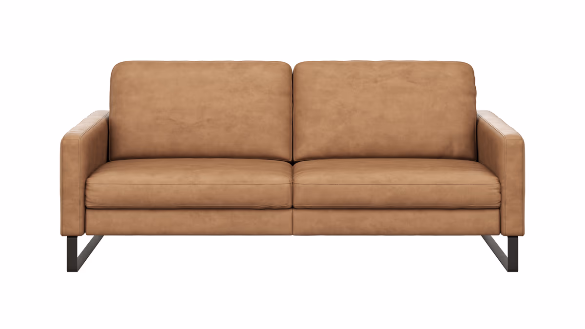 Sofa Enna - 3,5-Sitzer, Armlehne A, Leder, Cognac, Kufe, Schwarz