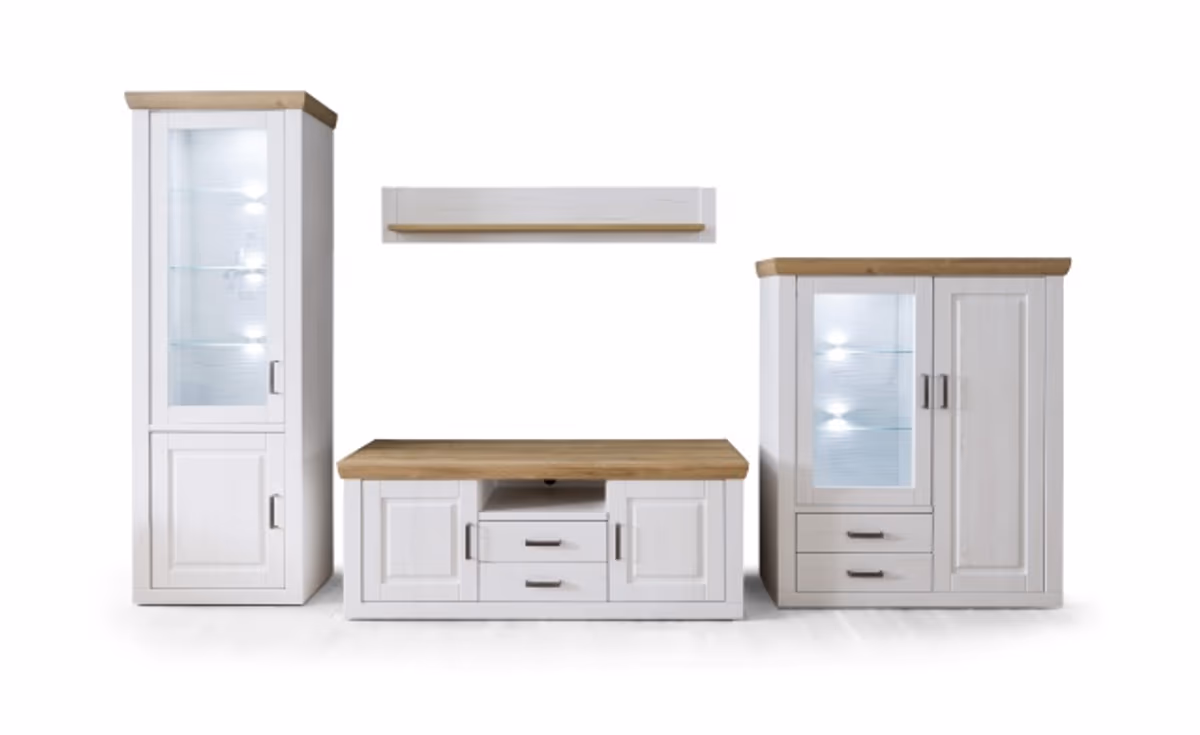 Wohnwand - mit Beleuchtung, Pinie Nachbildung