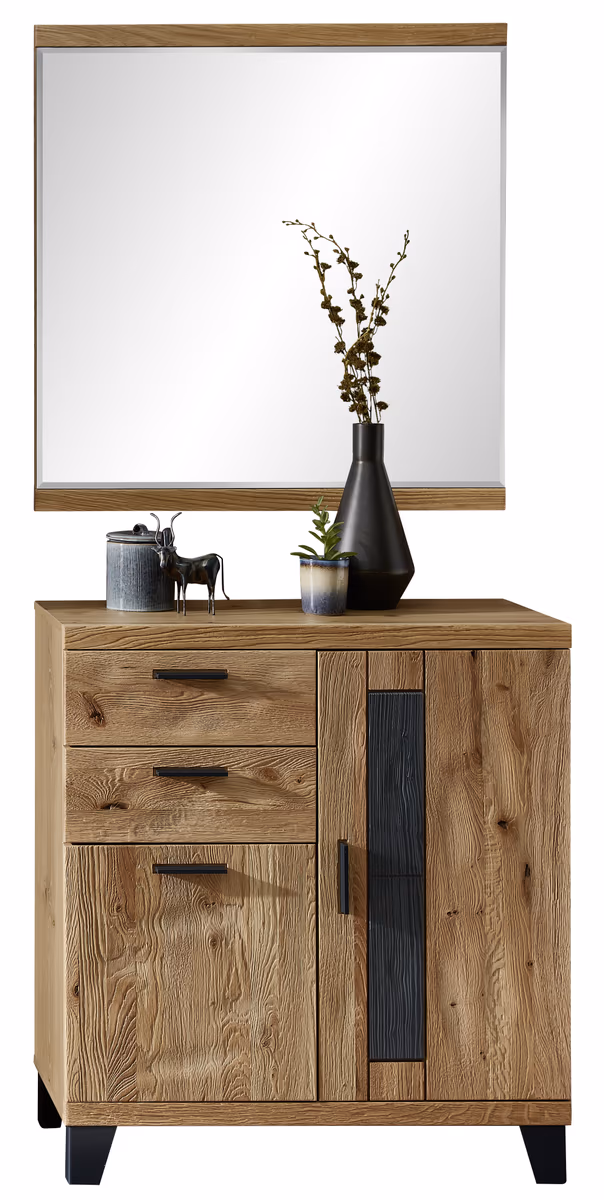 Schuhschrank mit Spiegel - Wildeiche massiv