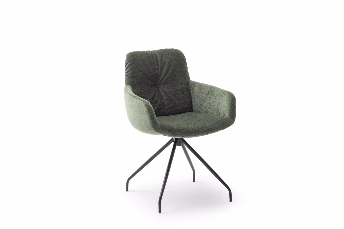 Armlehnstuhl Pelle - Stoff, Eukalyptus, Stativ, Schwarz, Matt, Drehbar