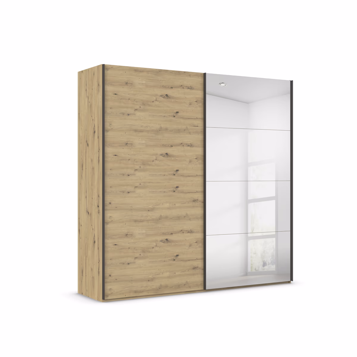 Schwebetürenschrank ROVERO- B ca. 225 cm, Eiche Dekor, Spiegel