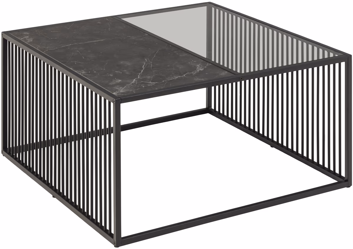 Couchtisch AVELINA - Marmoroptik, Glas, Metall schwarz