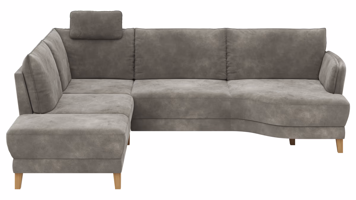 Sofa Stamford - inkl. Armlehne verstellbar und Kopfstütze, Ecksofa 2-sitzig und Abschlusshocker links mit 3,5-Sitzer, Bogen rechts, Stoff, Anthrazit