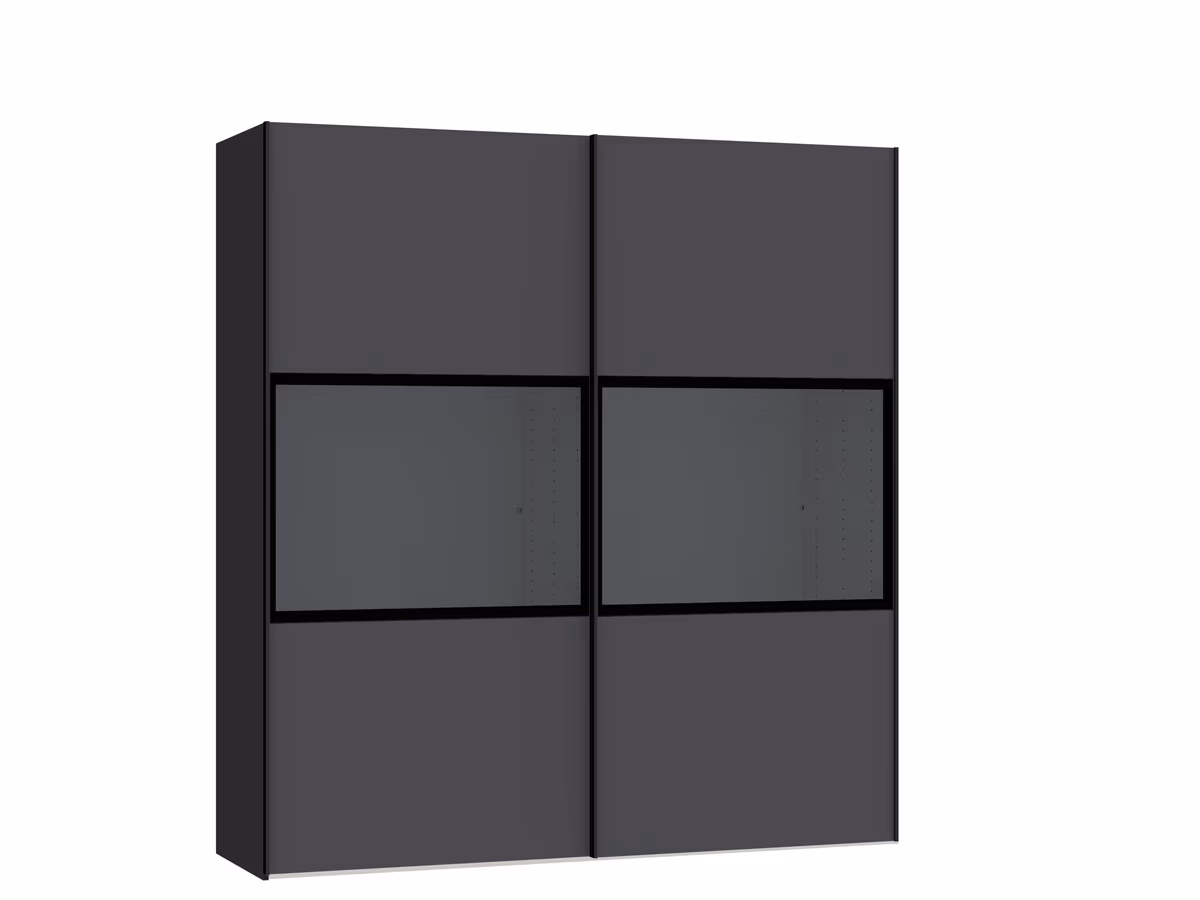 Schwebetürenschrank JOIN IT- B ca. 202 cm, Schwarz, Anthrazit, Glas, Dunkel