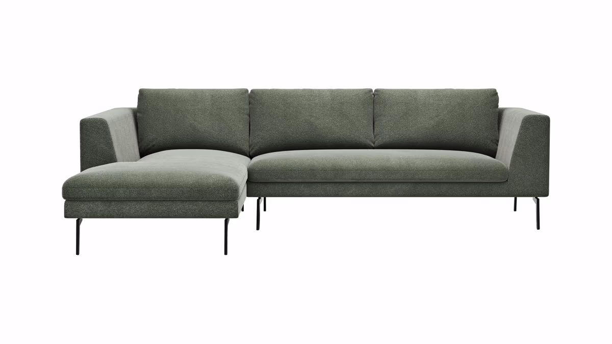 Ecksofa Helmi - Longchair links, 2,5-Sitzer, Stoff, Eukalyptus