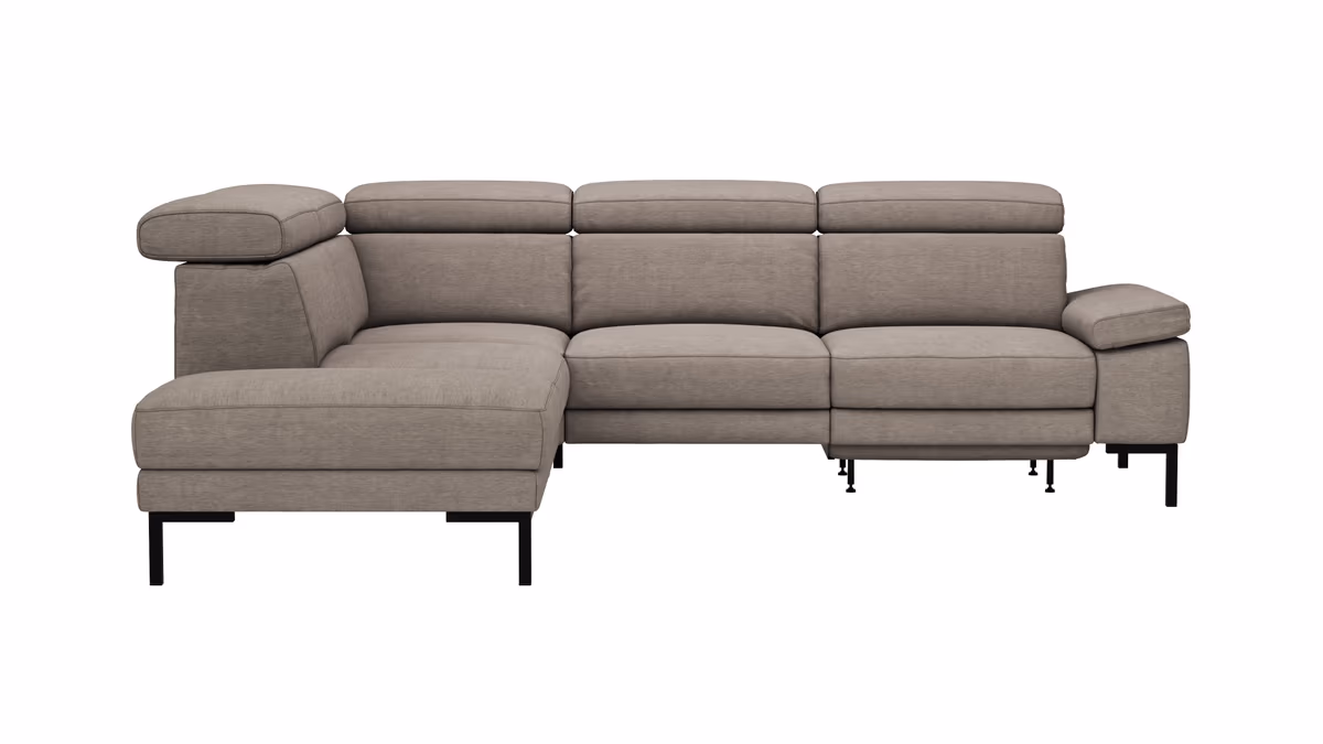 Ecksofa Hudson - Ecke links mit 2,5-Sitzer, inkl. Kopfteil/Armlehne verstellbar und Sitzvorzug/Relaxfunktion (motorisch), Stoff, Khaki