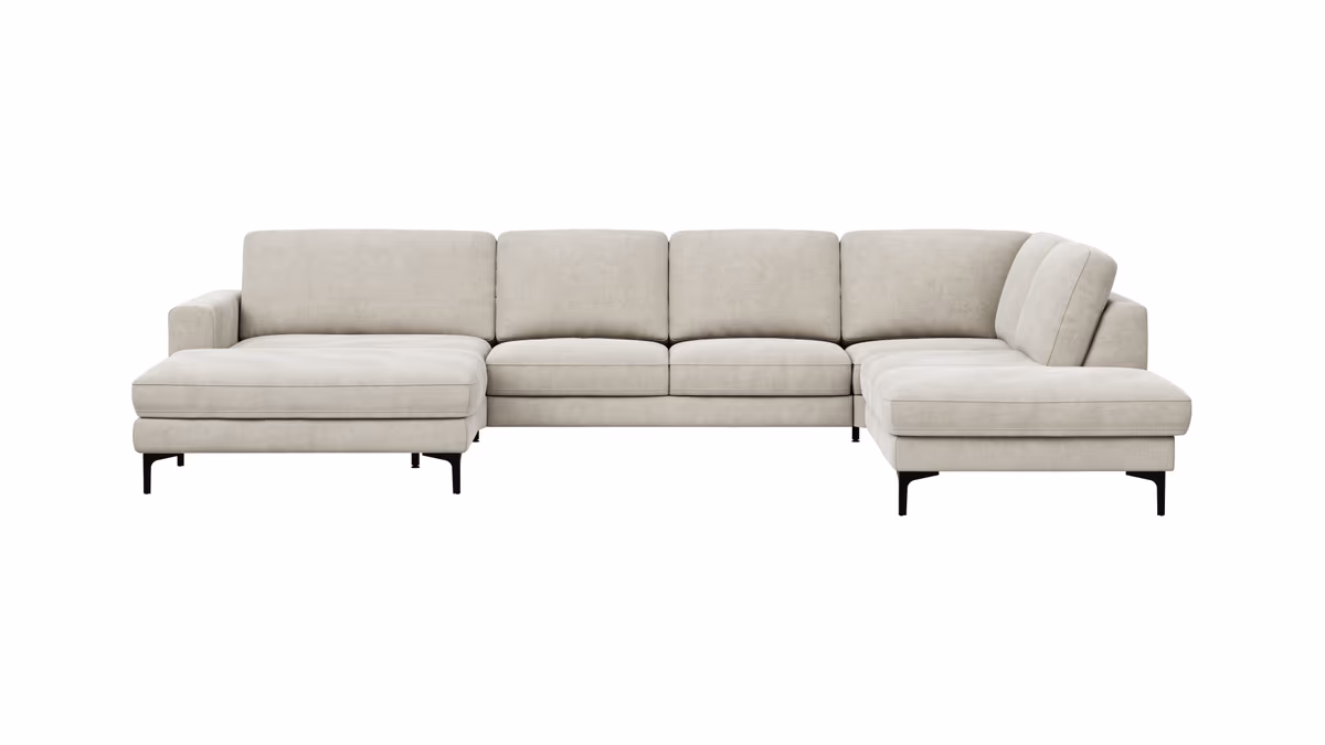 Wohnlandschaft Oviedo - Longchair links mit 2-Sitzer und Ecke rechts, Stoff, Natur