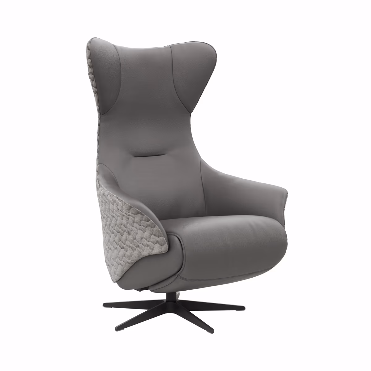 Relaxsessel Follina - Relaxfunktion (motorisch), Leder, Stoff, Grau