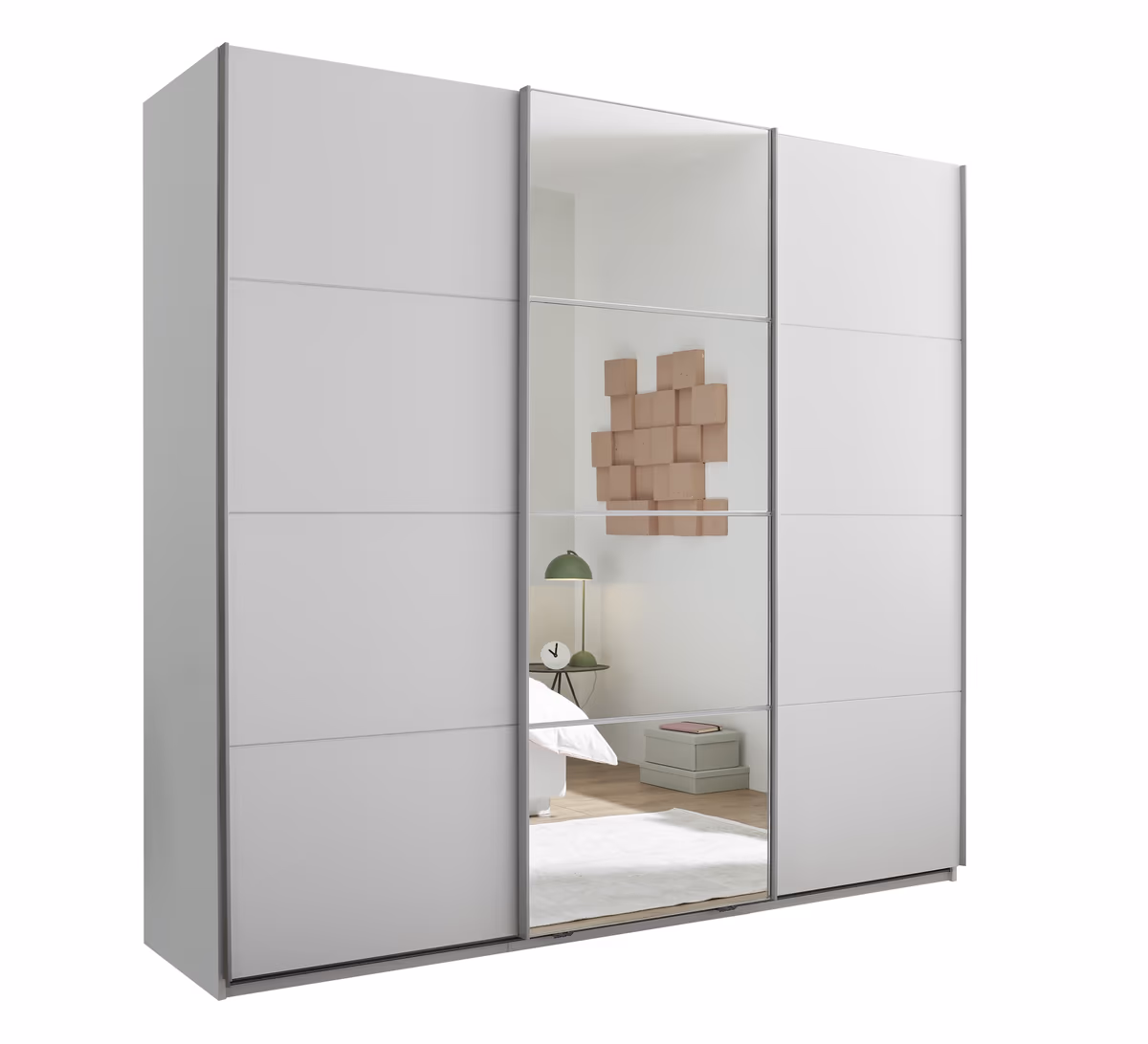 Schwebetürenschrank- B ca. 215 cm, Weiß, Spiegel