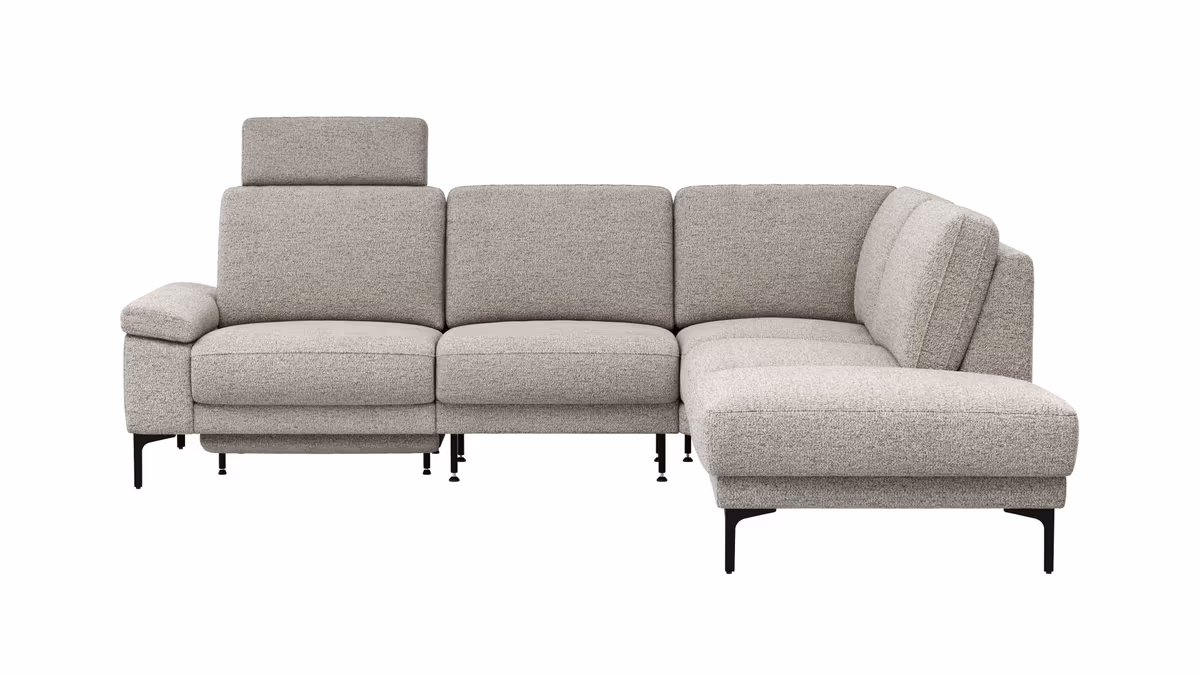 Ecksofa Matero - 2-Sitzer mit Ecke rechts inkl. Relaxfunktion motorisch und Sitzvorzug, Stoff, Hellgrau