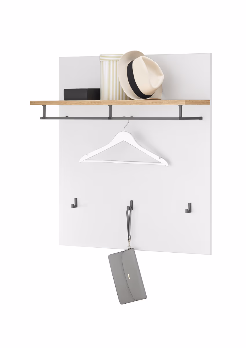 Garderobenpaneel - B ca. 85 cm, Weiß, Artisan Eiche Nachbildung