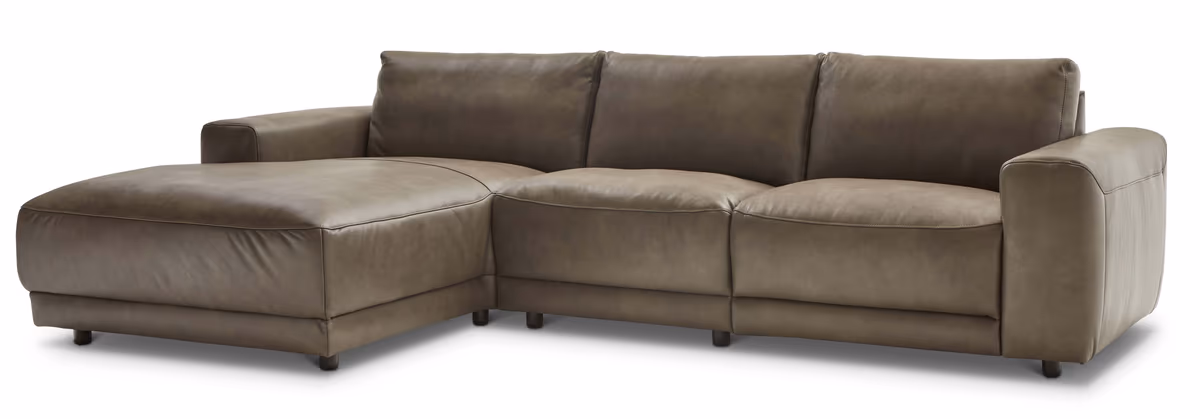 Ecksofa Balok - Longchair groß links mit 2,5-Sitzer, Leder, Braungrün