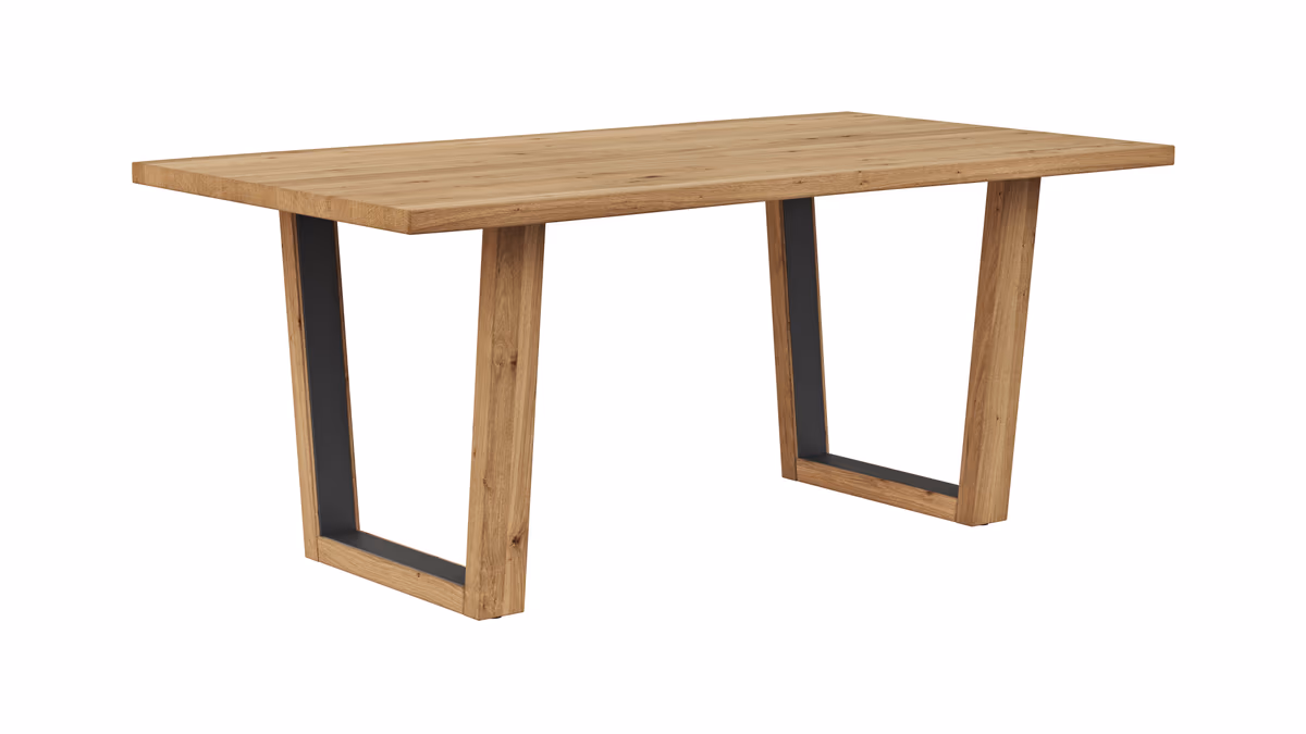 Esstisch Belfast - LB ca. 180x100 cm, Eiche massiv, mit Metalleinlage im Gestell