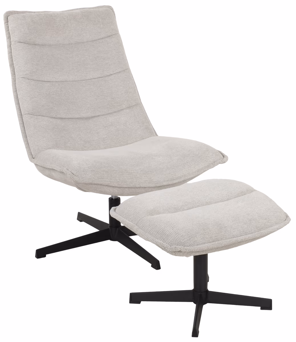 Relaxsessel mit Hocker - drehbar, Webstoff, Hellgrau