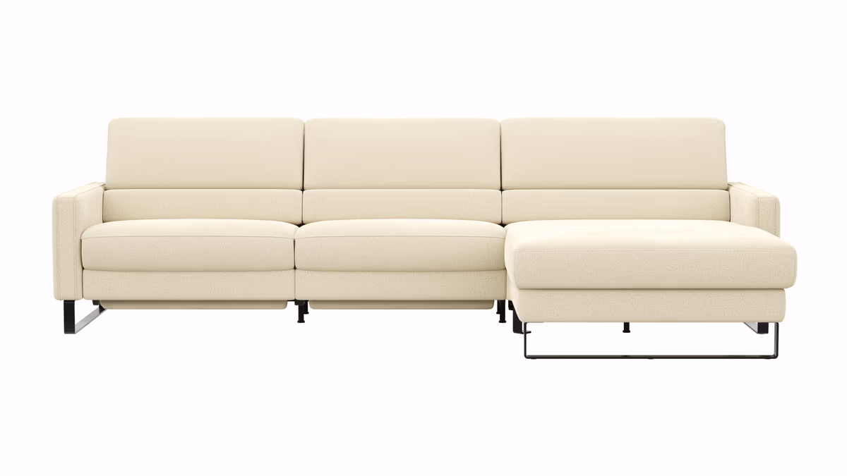 Ecksofa Valera - 3-Sitzer mit Longchair rechts inkl. Rückenlehne verstellbar und Relaxfunktion motorisch, Stoff, Natur