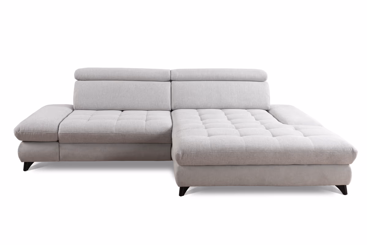 Ecksofa - 1,5-Sitzer mit Longchair rechts, Rückenlehne verstellbar, Stoff, Silbergrau