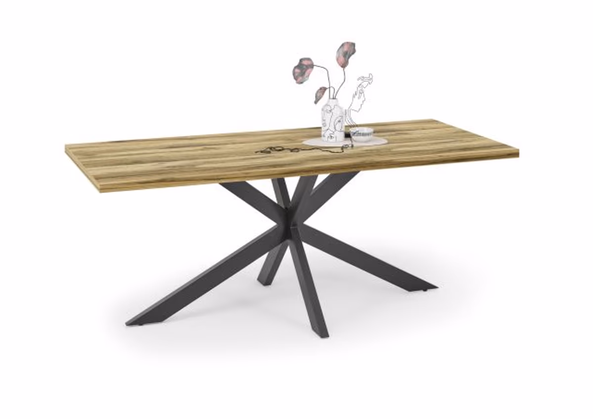 Esstisch - LB ca. 180x90 cm, Plankeneiche, Schwarz