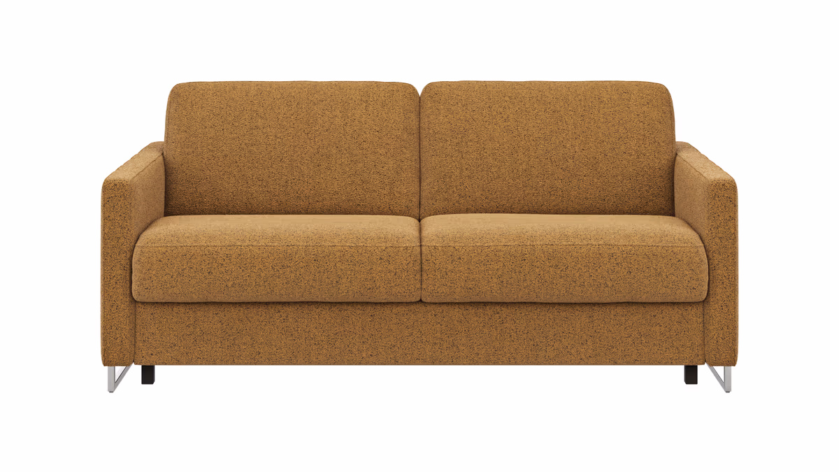 Sofa Nuoro - 2,5-Sitzer inkl. Schlaffunktion, Armlehne mit Kufe, Stoff, Cognac
