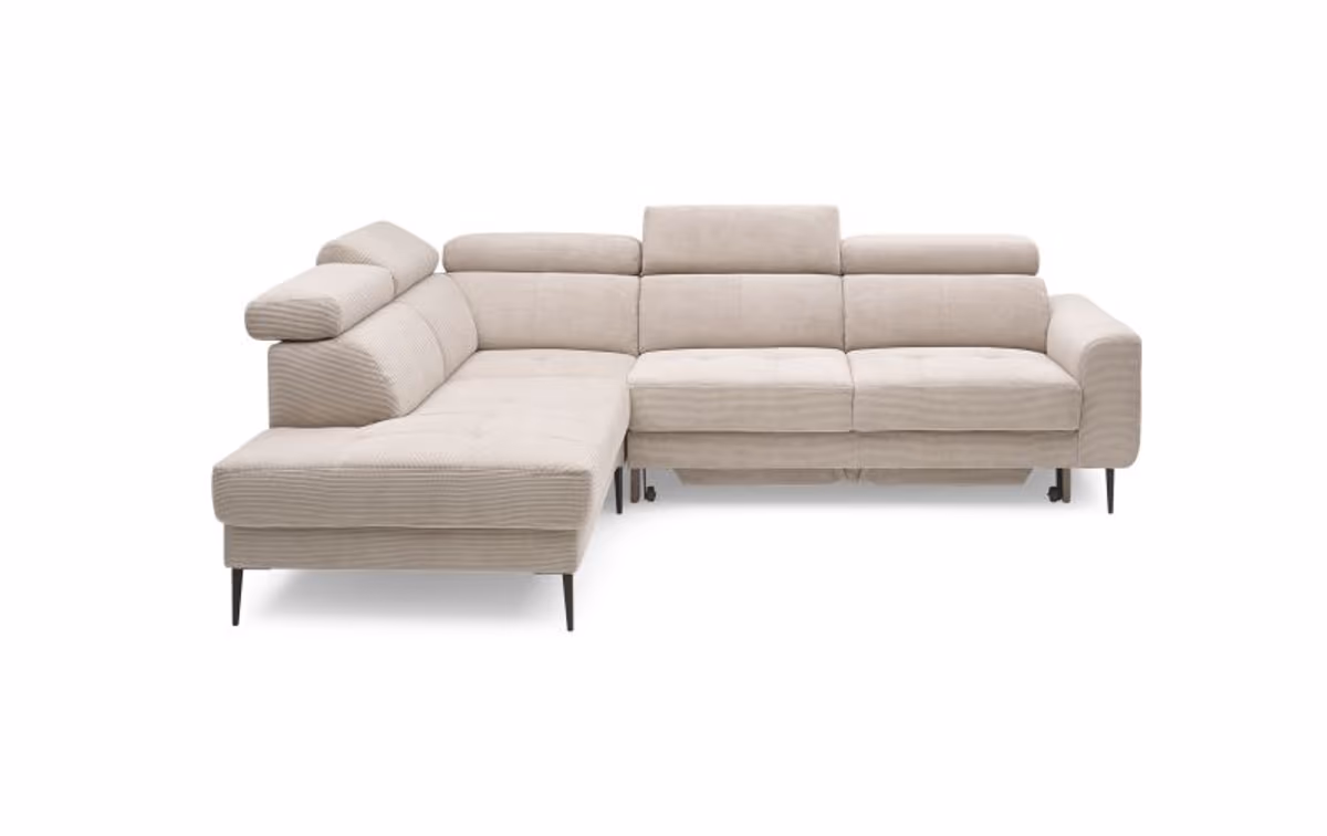 Ecksofa CHARIS - Ecke links, 2-Sitzer inkl. Schlaffunktion und Bettkasten, Microfaser, Sand