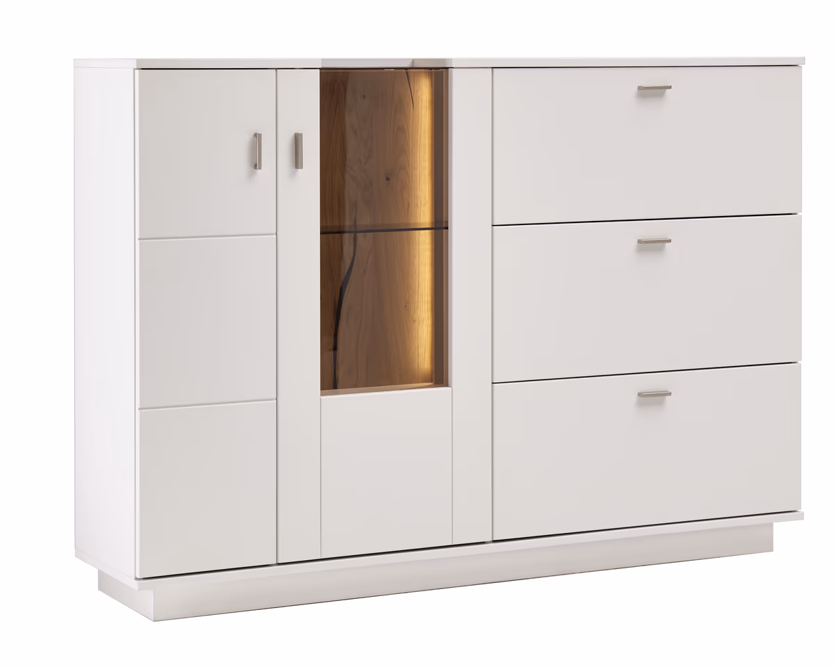 Highboard Rubia - inkl. Beleuchtung, Lack, Weiß