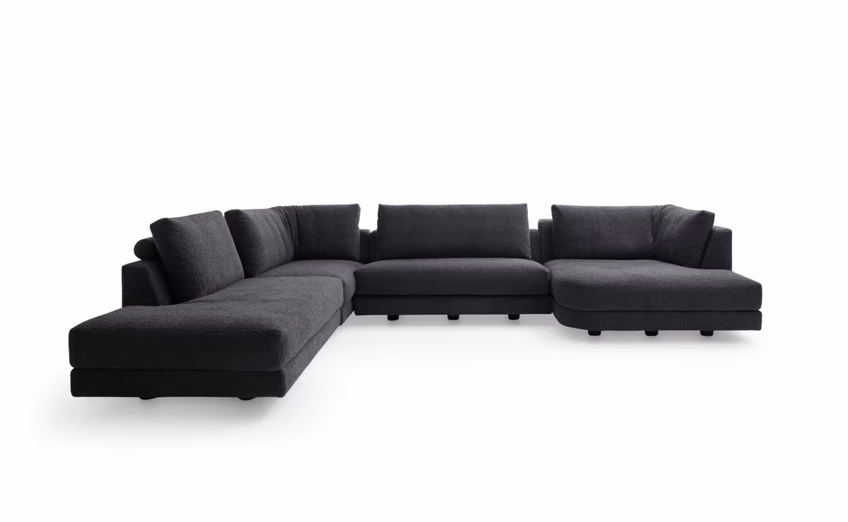 Ecksofa Cuneo - Ecke links mit 2-Sitzer und Longchair rechts - Boucle, Ash