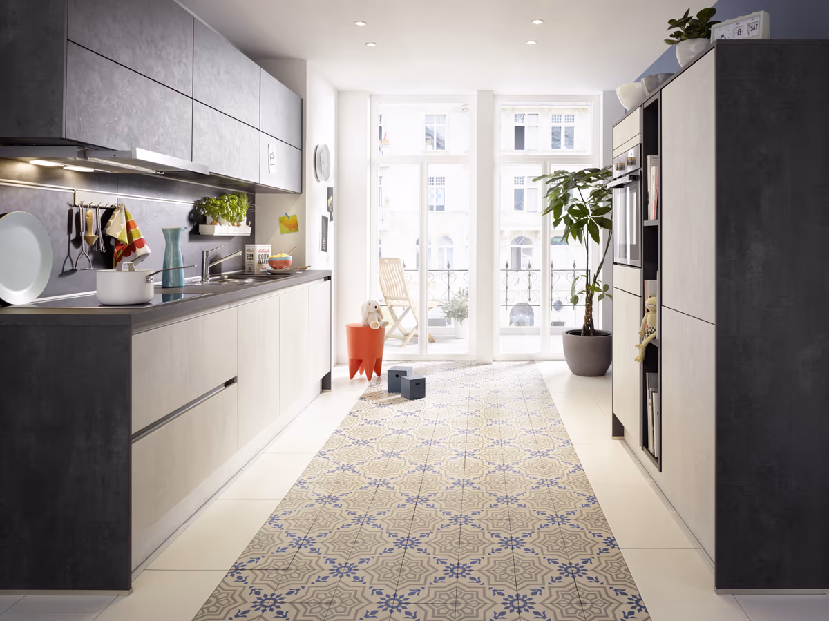 Doppelte Küchenzeile 51.180 GL 6 519, Beton Weißgrau Nachbildung