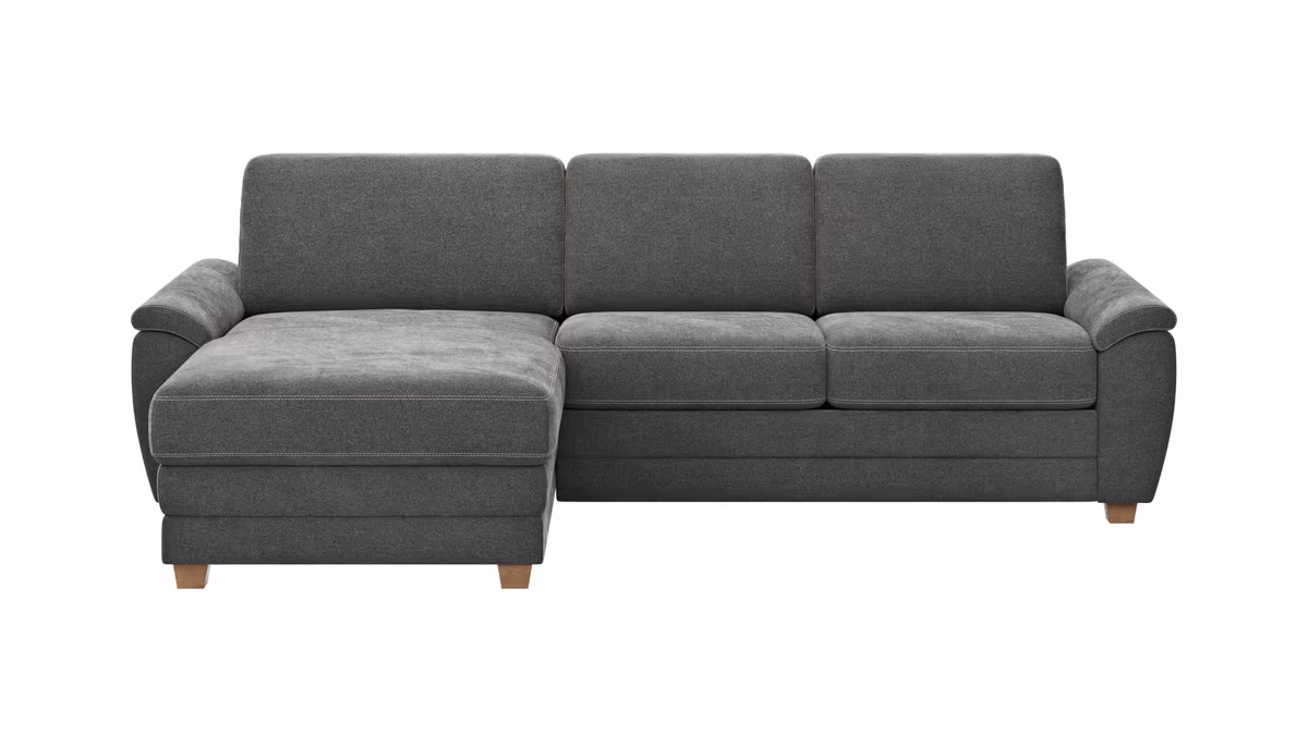 Ecksofa Lakeville 1 - Longchair links mit 2-Sitzer inkl. Schlaffunktion mit Bettkasten, Stoff, Grau