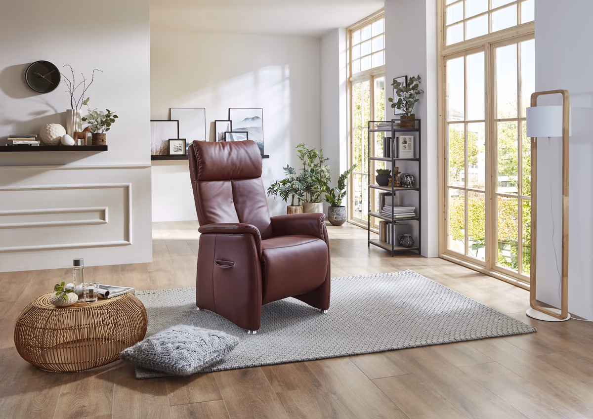 Fernsehsessel EM Gotha - Relaxfunktion (2-motorisch), Leder, Bordeaux