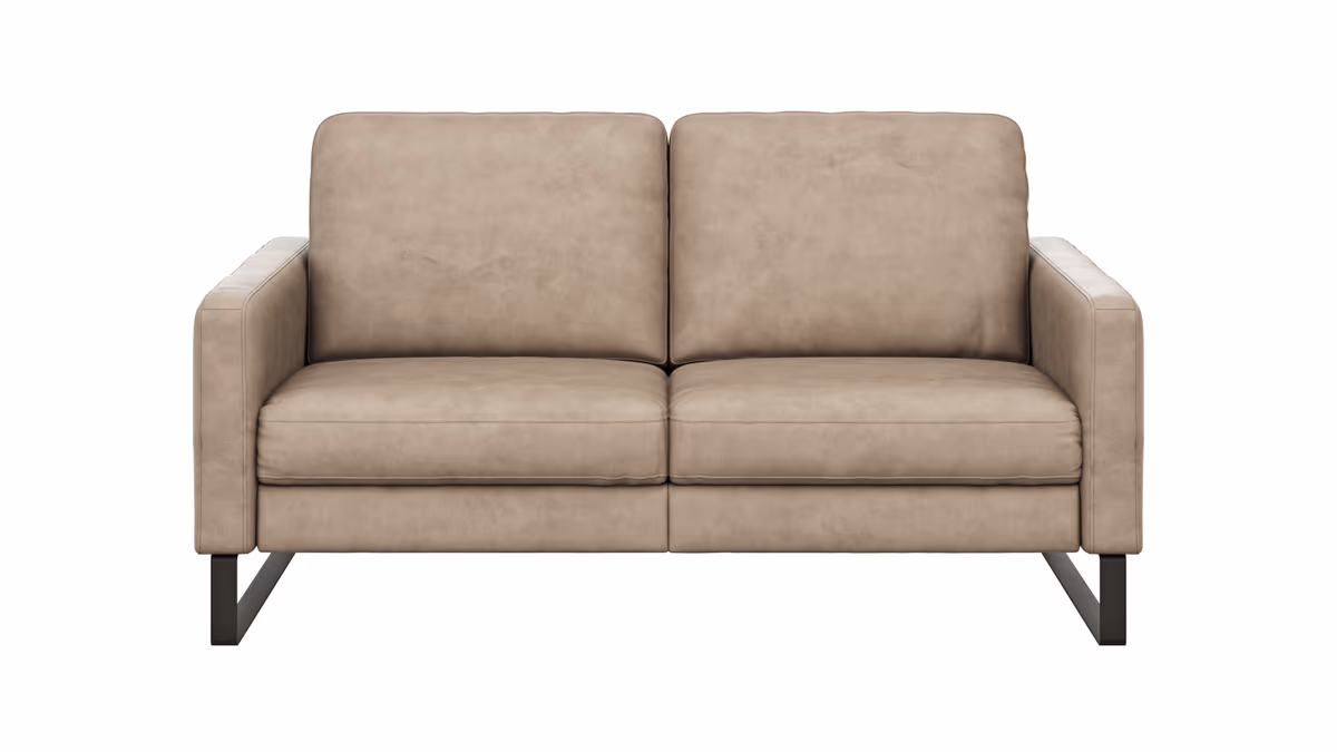 Sofa Enna - 2,5-Sitzer, Armlehne A, Leder, Taupe, Kufe, Schwarz