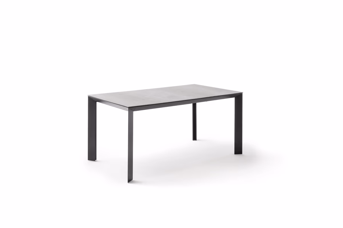 Esstisch Hakon - ausziehbar, LB 160x90 cm, Keramik, Dunkelgrau, Gestell Schwarz