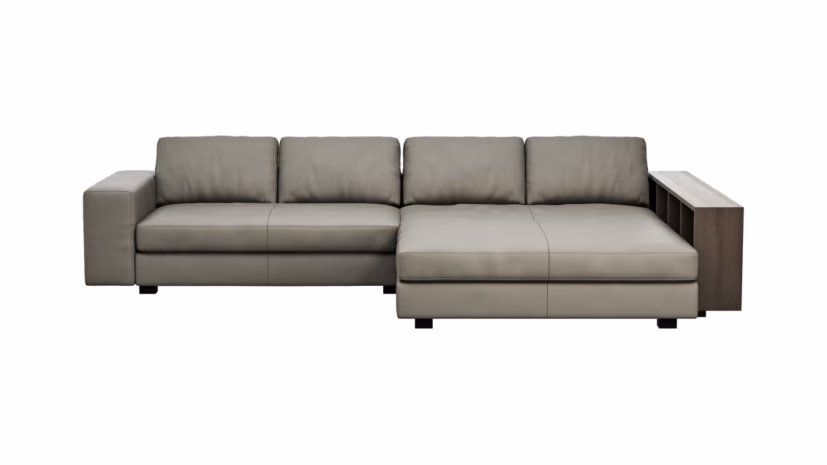 Ecksofa Aprino 1 - 2,5-Sitzer mit Longchair rechts, Leder, Grau