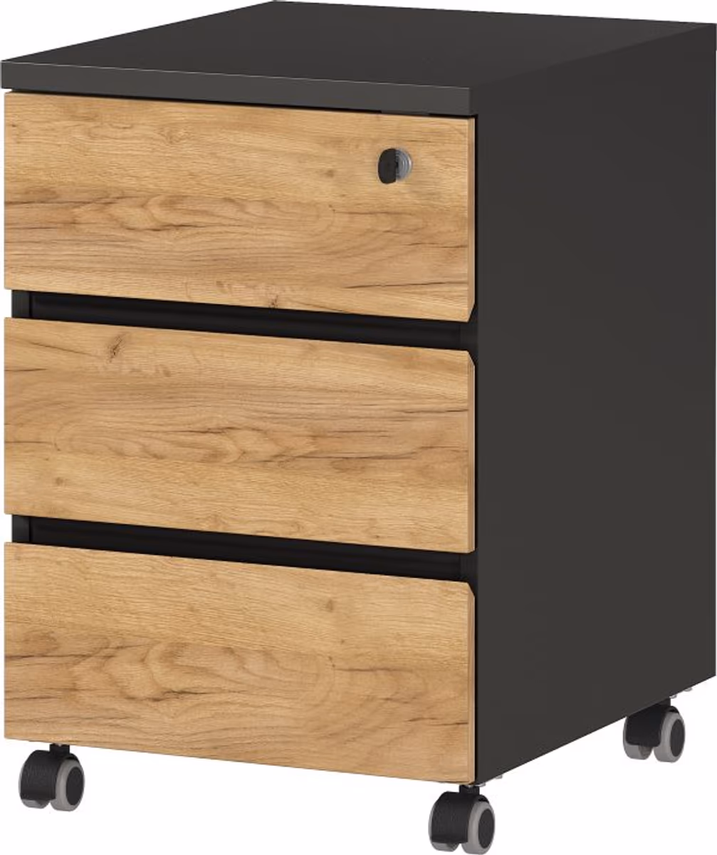 Rollcontainer GRIFFIN - B/H/T ca. 41x60x50 cm, Graphit, Eiche Dekor