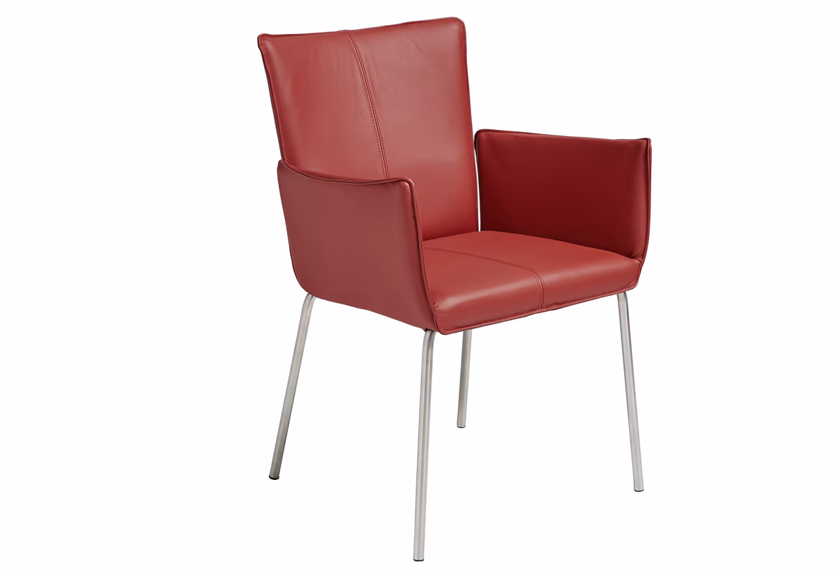 Armlehnstuhl 4900 - Leder, Rot, Innenliegendes Gestell, Edelstahl