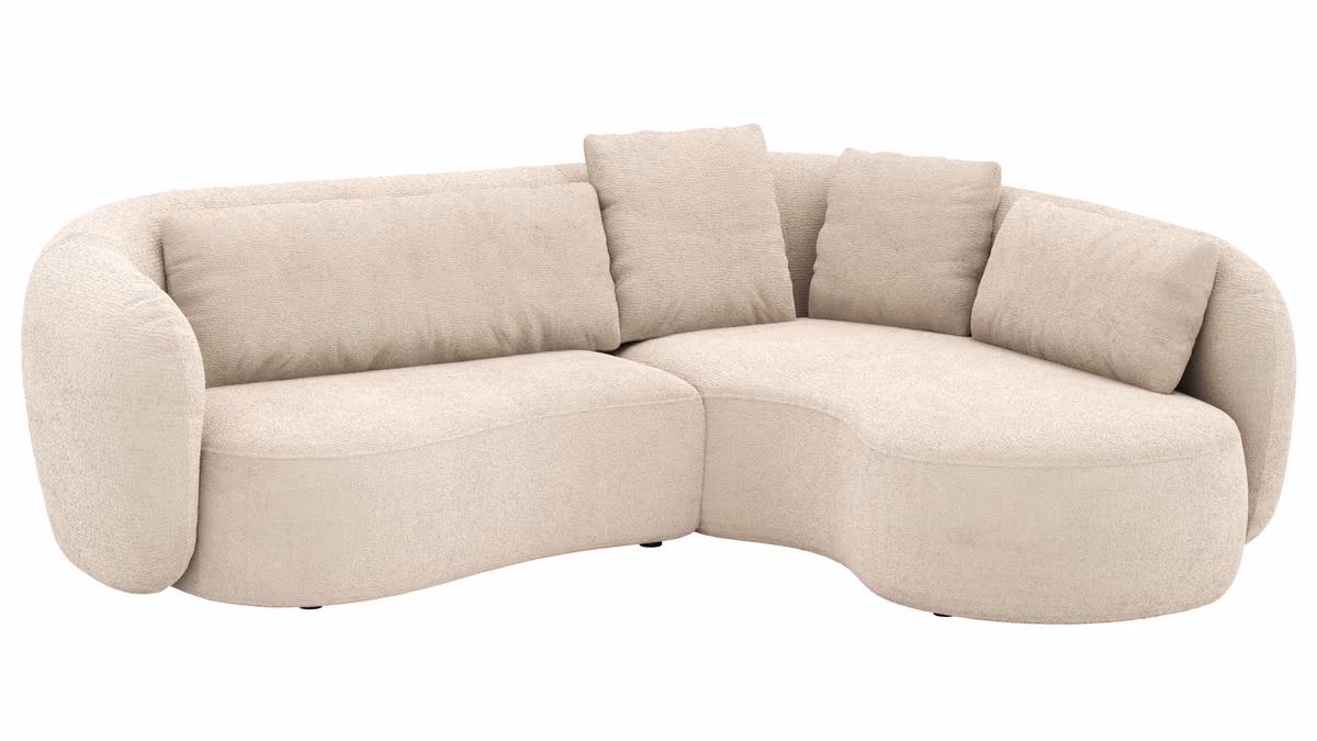 Ecksofa Karasu - 3-Sitzer mit Ottomane rechts, Stoff, Natur