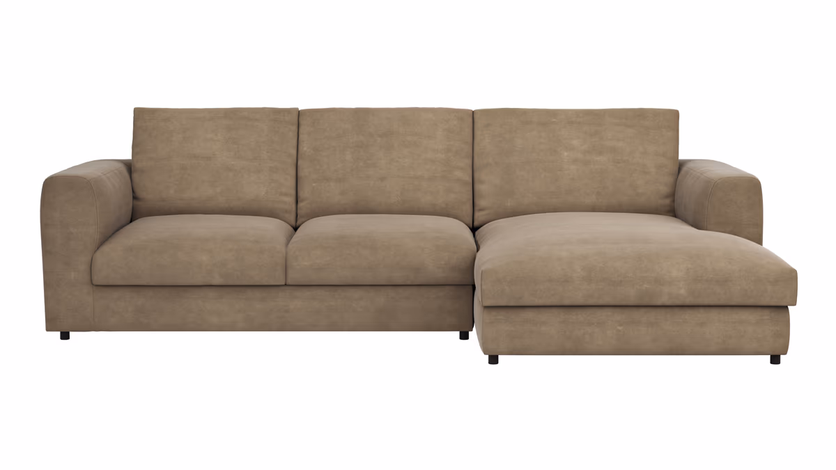 Ecksofa Stormy - 2,5-Sitzer mit Longchair rechts, Stoff, Rauchbraun