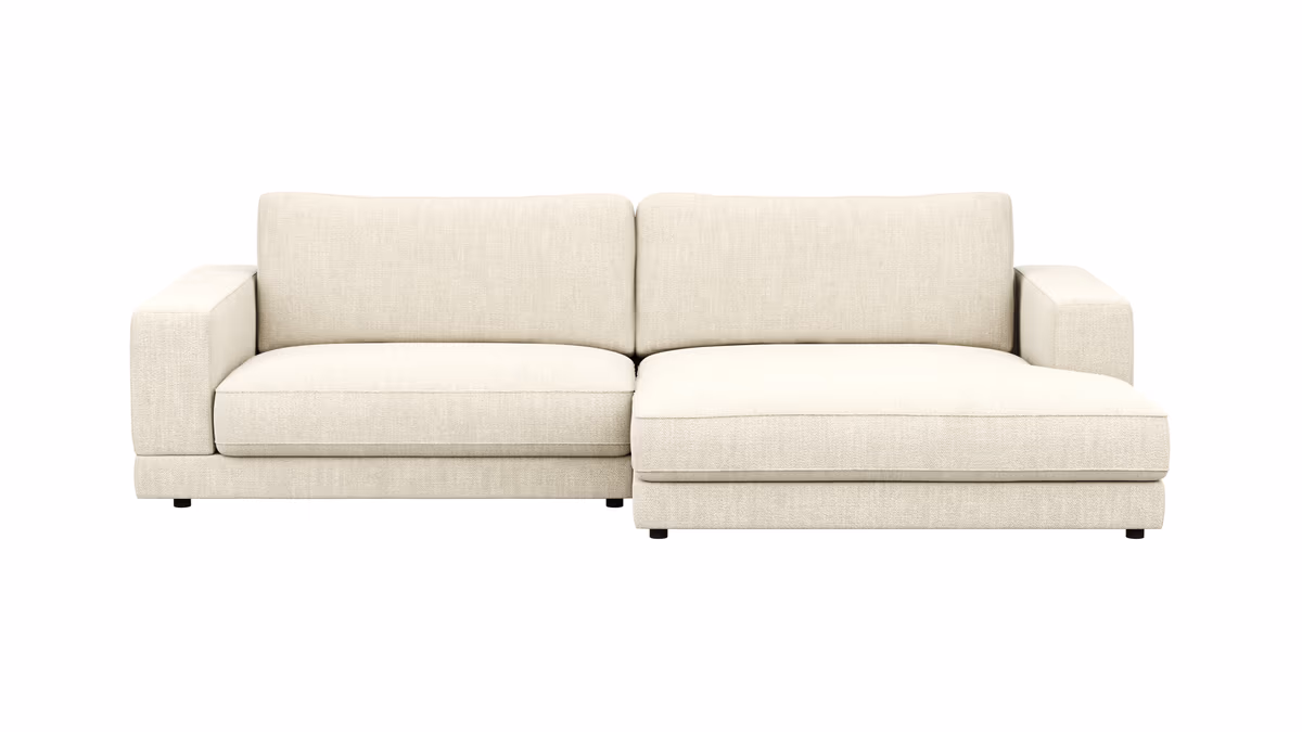 Ecksofa Juni - 1,5-Sitzer mit Longchair rechts, Stoff, Natur
