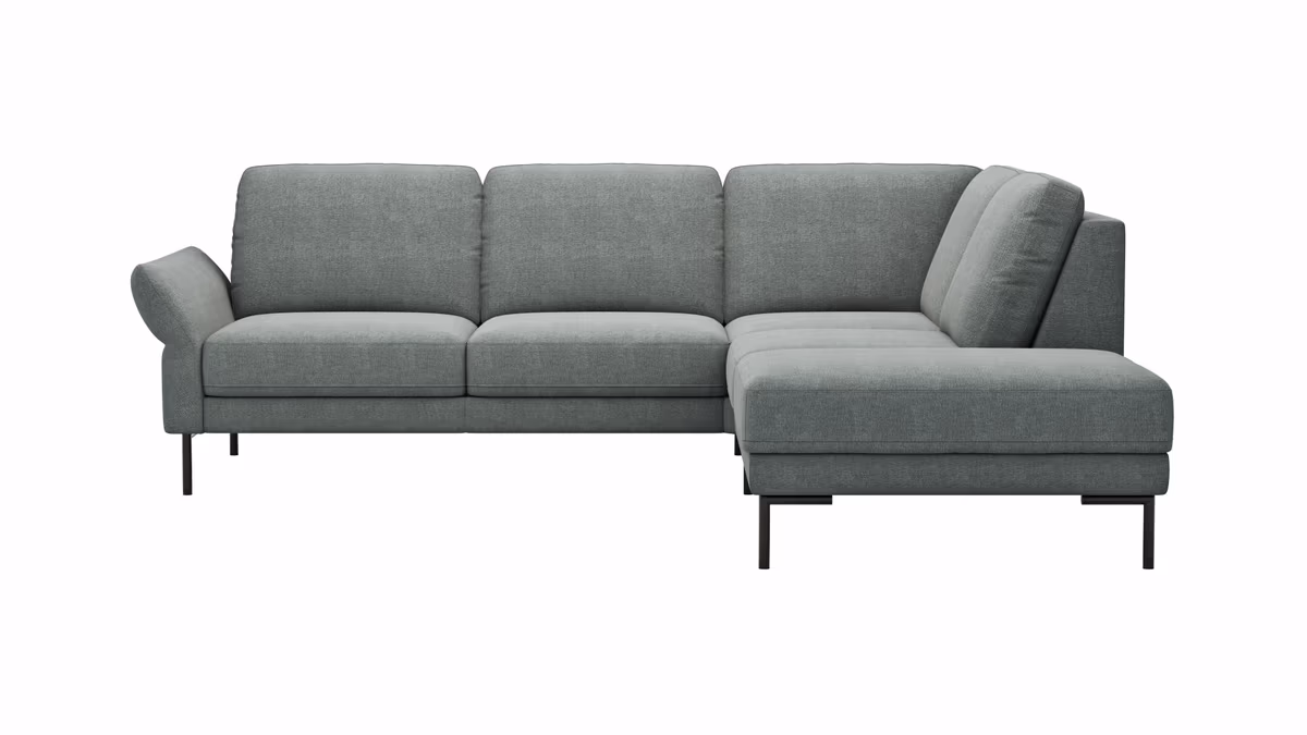 Ecksofa Rockport A - 2,5-Sitzer mit Ecke rechts, inkl. Sitzauszug (motorisch) und Armlehne klappbar, Stoff, Eisblau